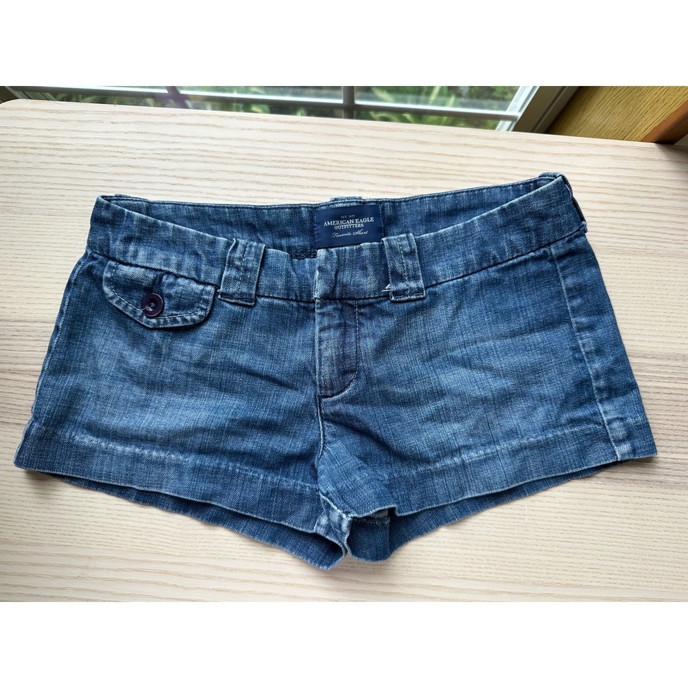 American Eagle Y2K vintage Shorts Denim Blue Low Rise Size 2 grunge micro mini